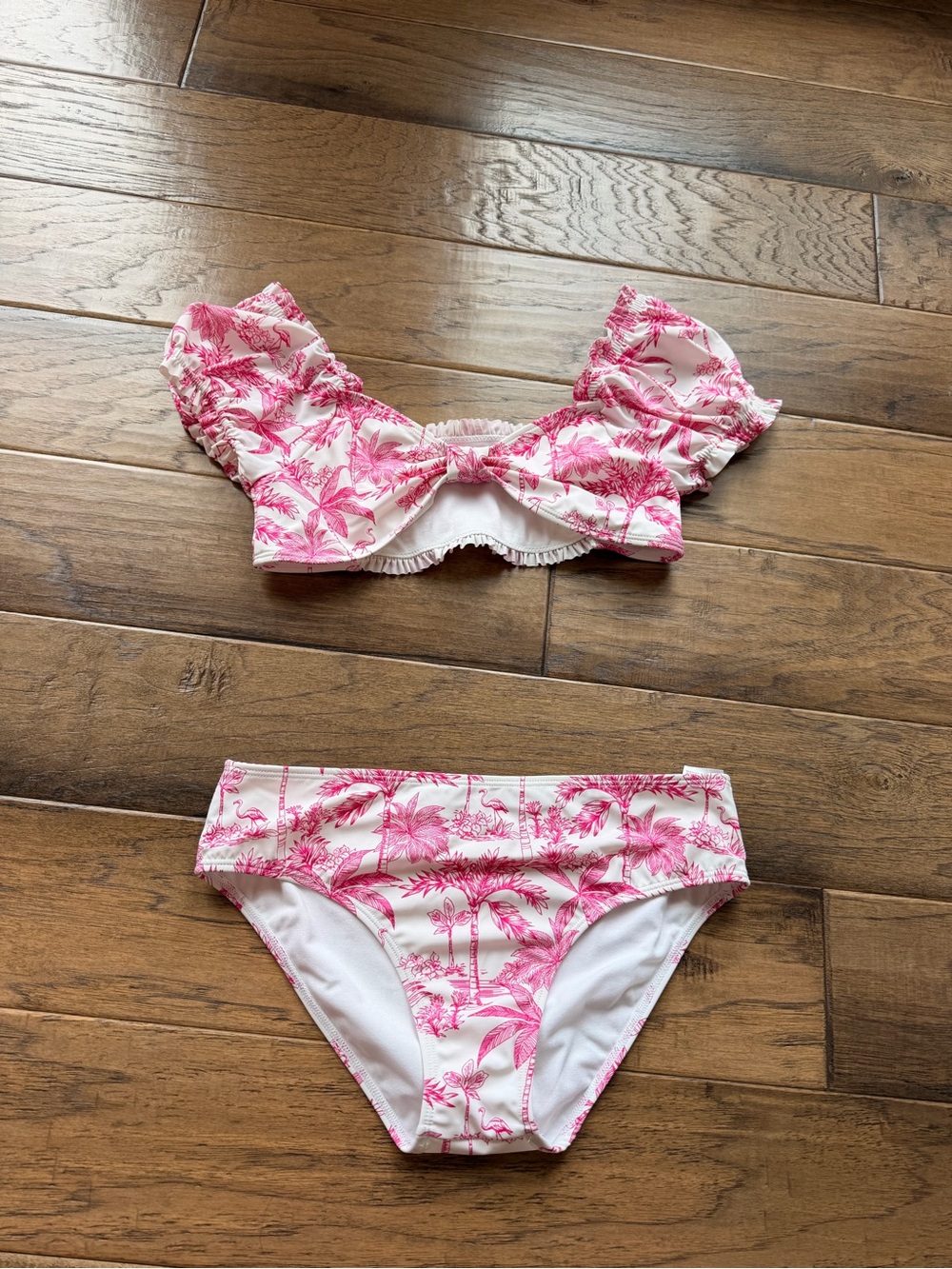 Janie and Jack Pink and White Palm Print Girls' Bikini